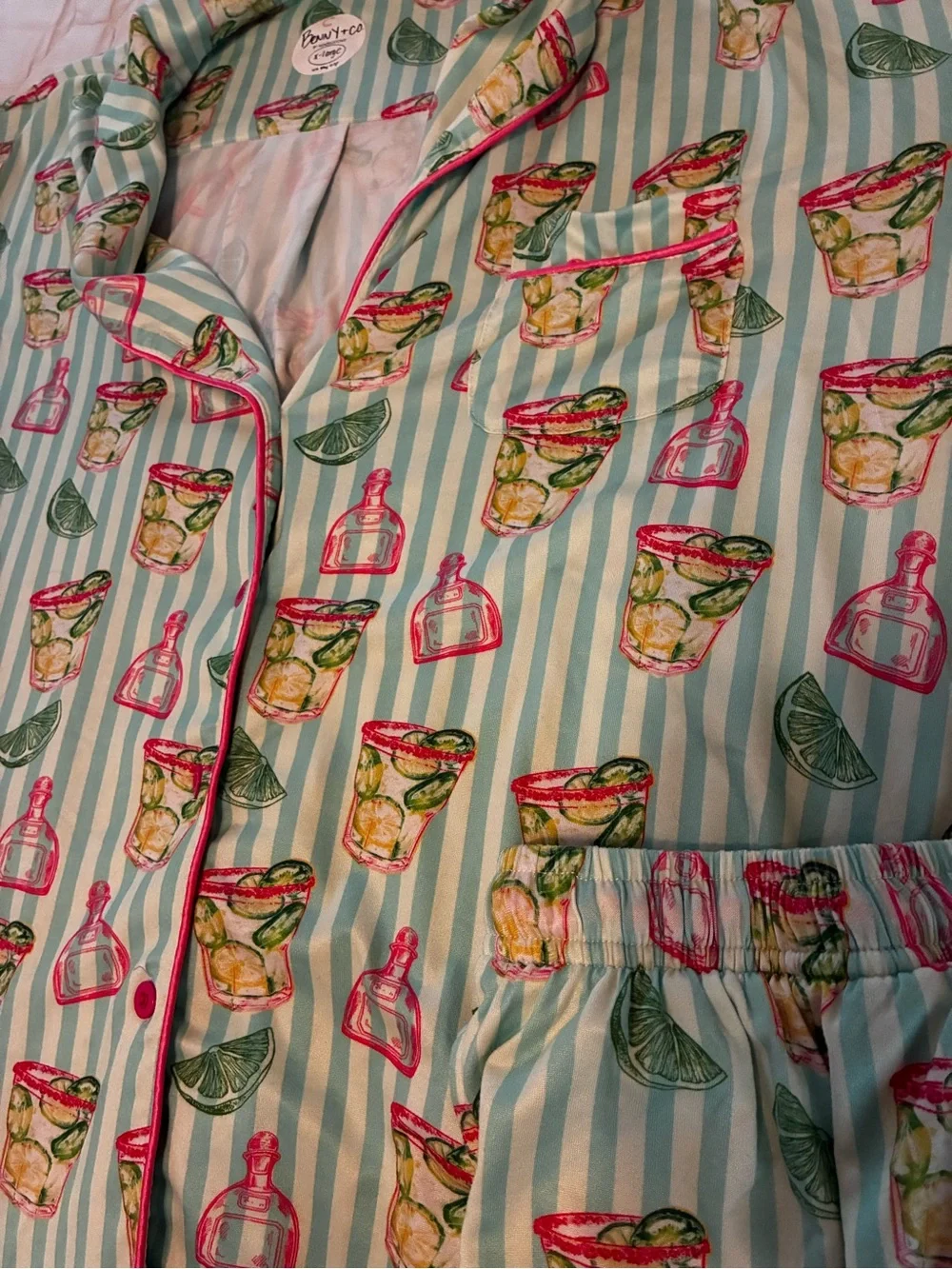 Benny + Co. Women’s Bamboo Pajama Set With Margarita Print In Mint and Pink